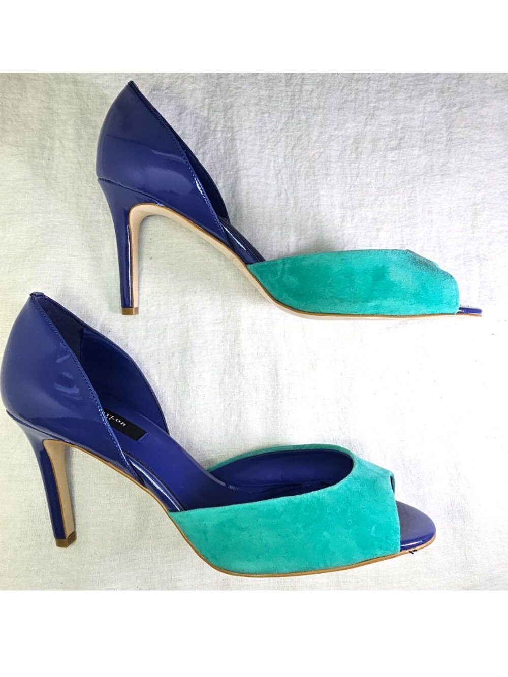 Ann Taylor Perfect Colorblock DOrsay 3.5” Stiletto Heel Peep Toe 8 Mainsail Blue - Picture 2 of 12